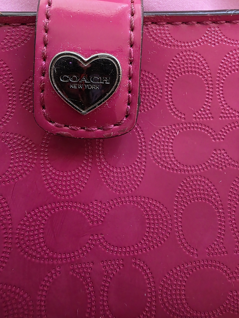 Coach Pink Signature Embossed Wallet with Heart Charm - Picture 2 of 8
